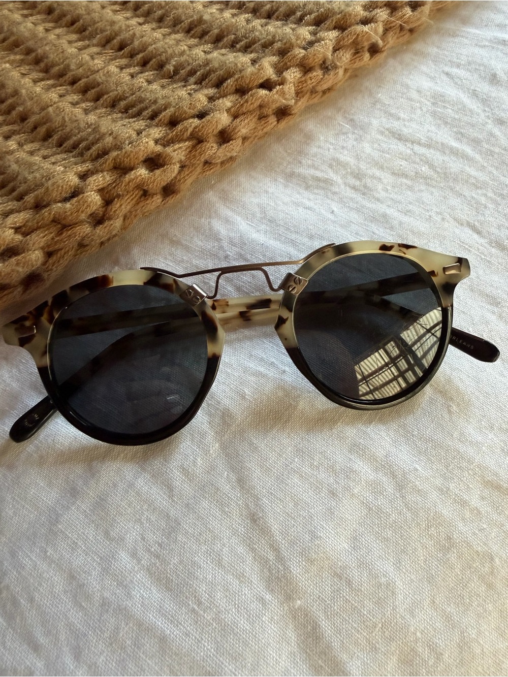 KREWE Tortoiseshell Round Sunglasses with Dark Lenses